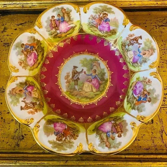 Vintage STW Bavaria 10” Raised Serving Bowl Courting Couples Porcelain Serveware - Picture 4 of 13